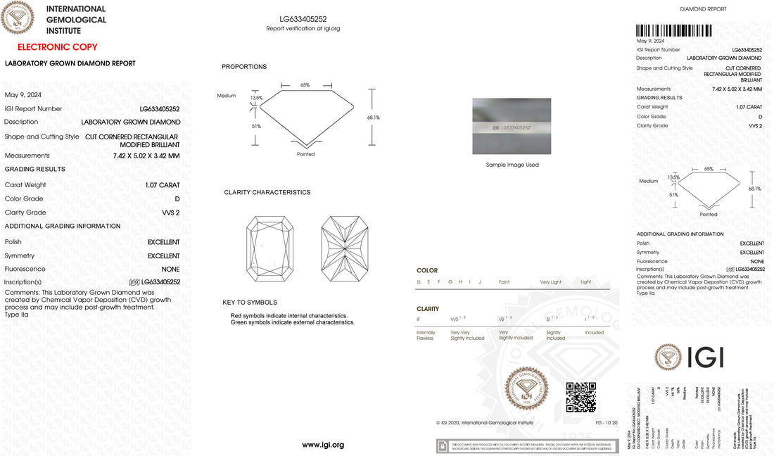 1.07ct D VVS2 Radiant Cut Lab Grown Diamond