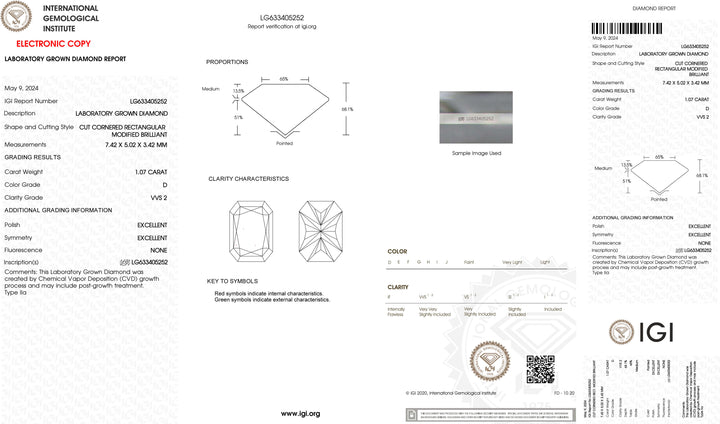 1.07ct D VVS2 Radiant Cut Lab Grown Diamond