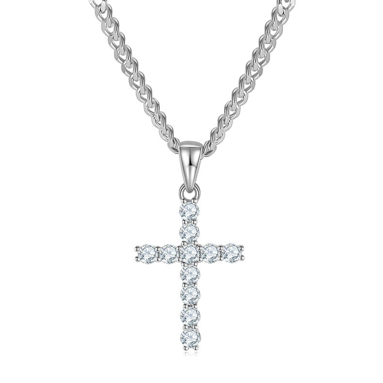 Classic round cut Moissanite cross pendant necklace