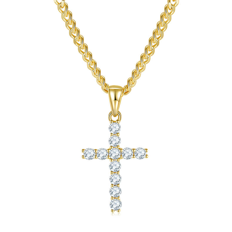 Classic round cut Moissanite cross pendant necklace