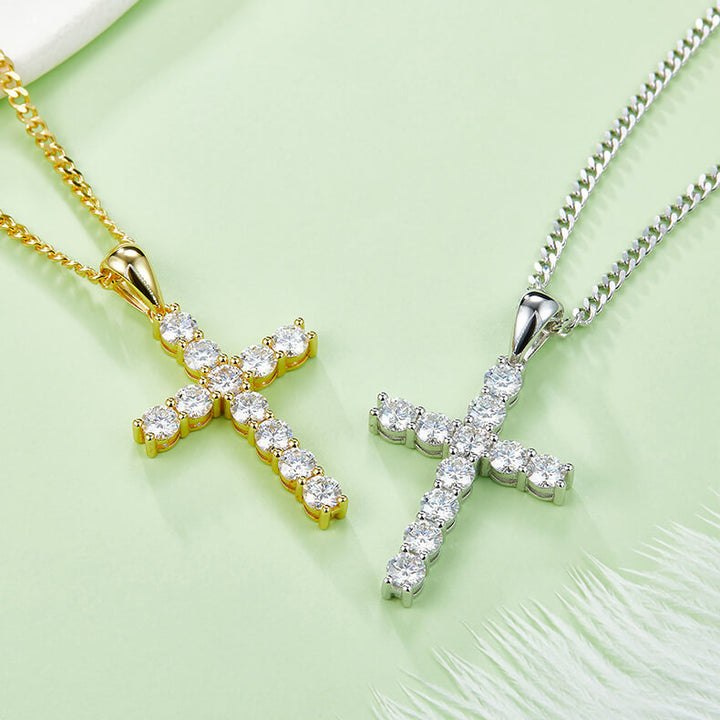 Classic round cut Moissanite cross pendant necklace