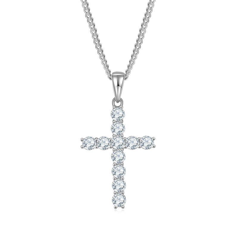 Classic round cut Moissanite cross pendant necklace