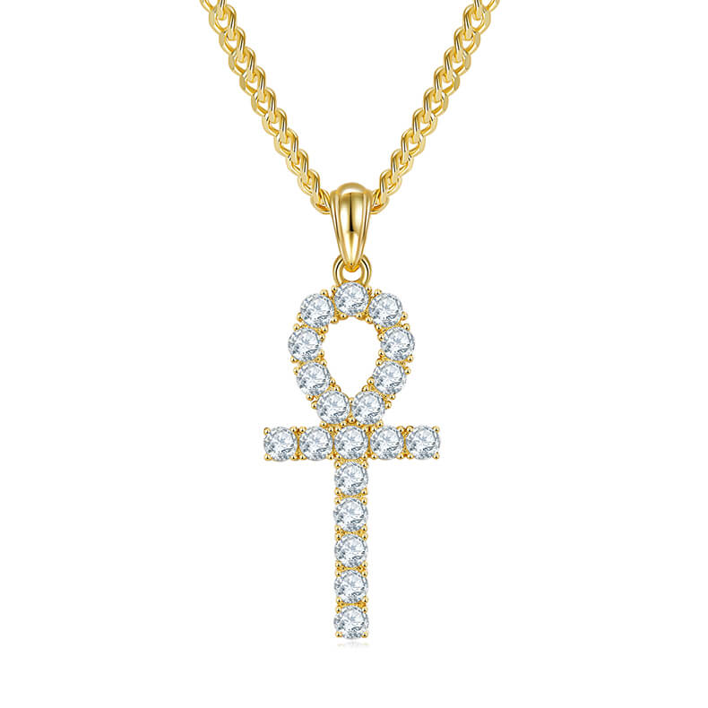 Fashion round cut Moissanite cross pendant necklace
