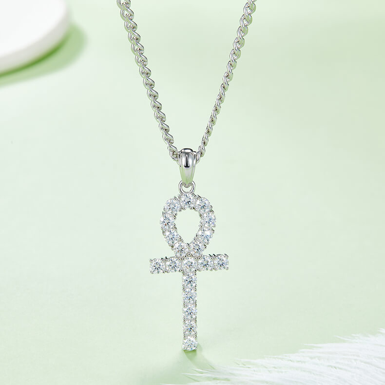 Fashion round cut Moissanite cross pendant necklace