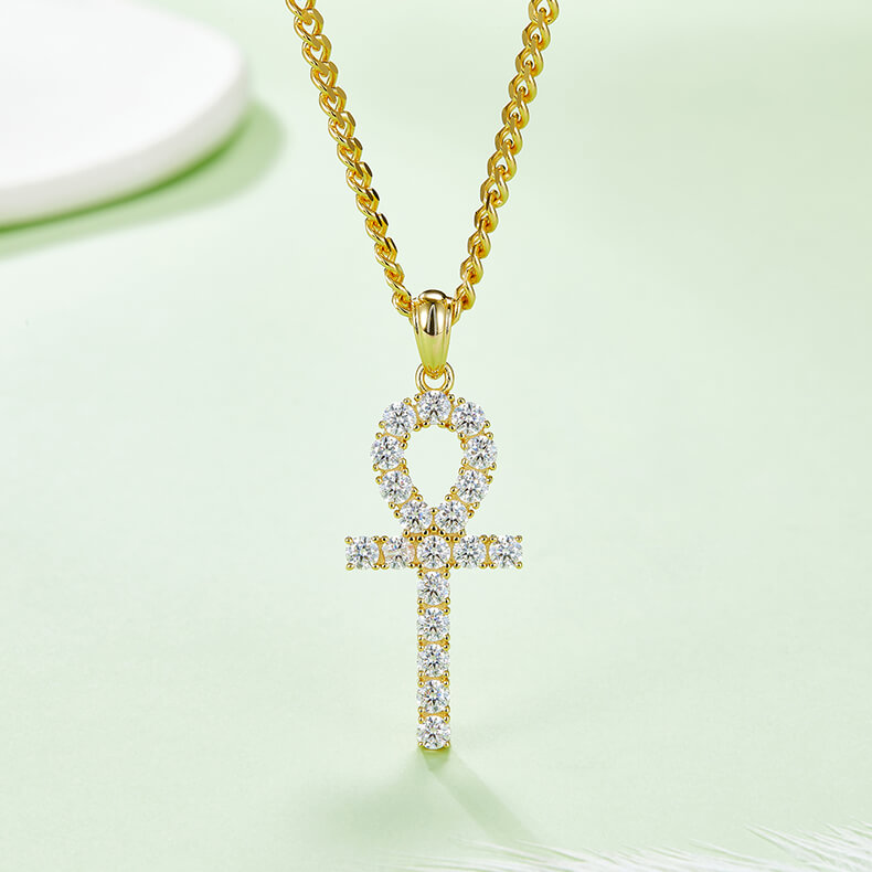 Fashion round cut Moissanite cross pendant necklace