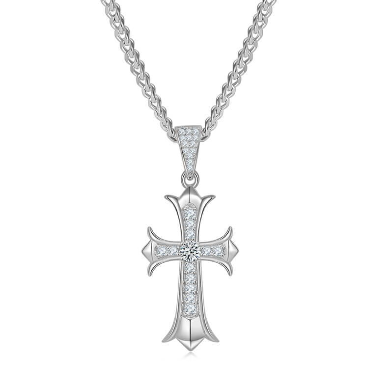 Vintage style Moissanite cross pendant necklace
