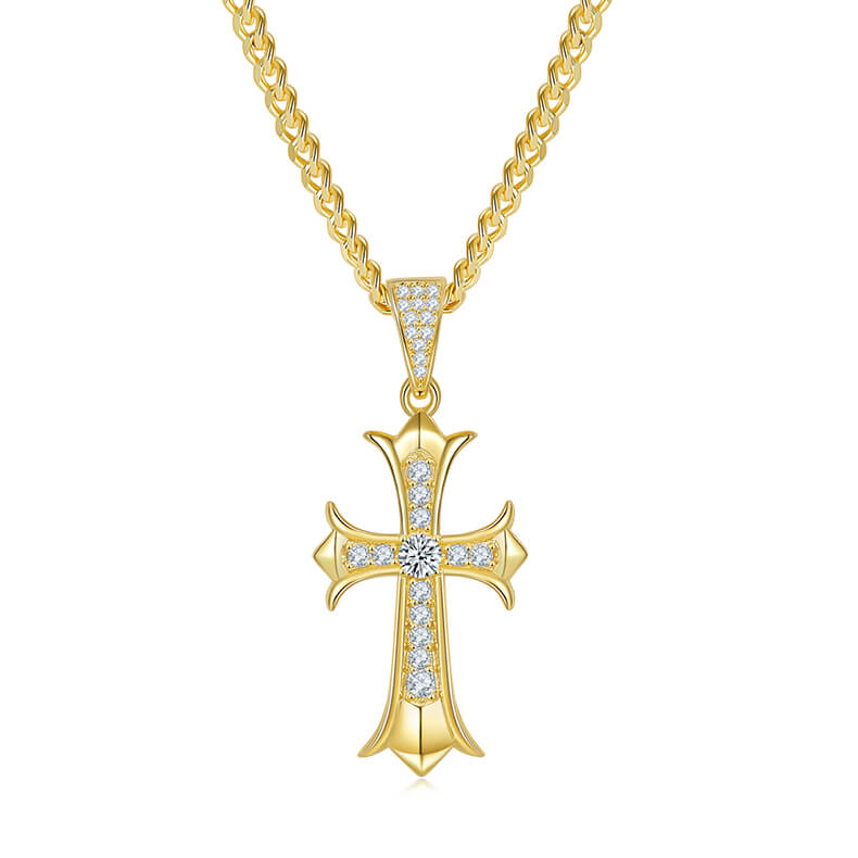 Vintage style Moissanite cross pendant necklace