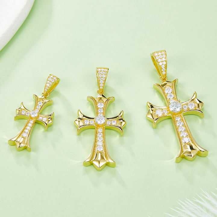 Vintage style Moissanite cross pendant necklace