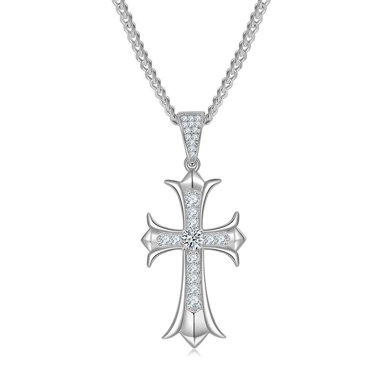 Vintage style Moissanite cross pendant necklace