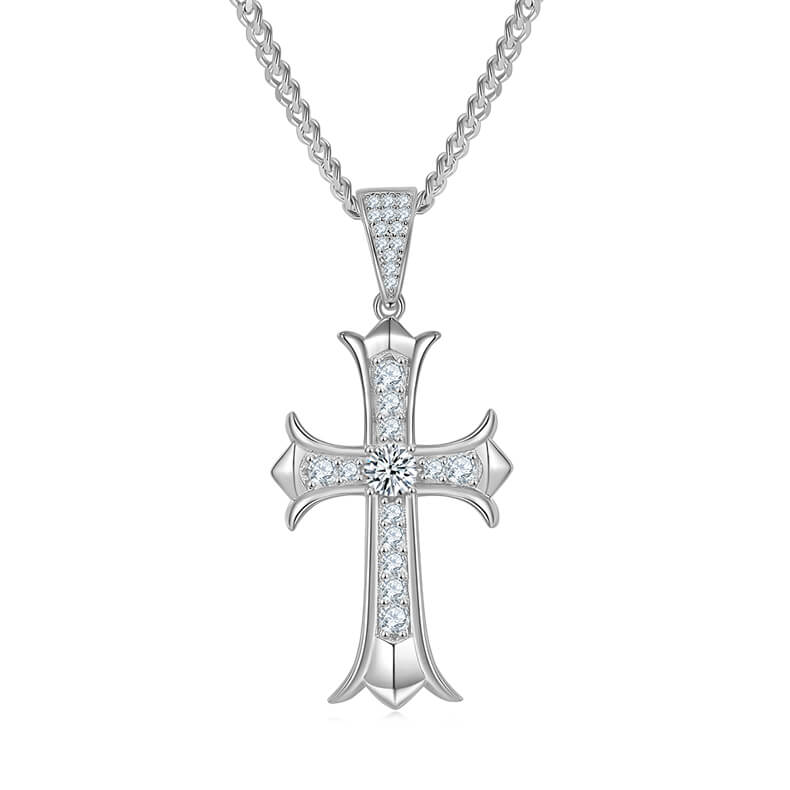 Vintage style Moissanite cross pendant necklace