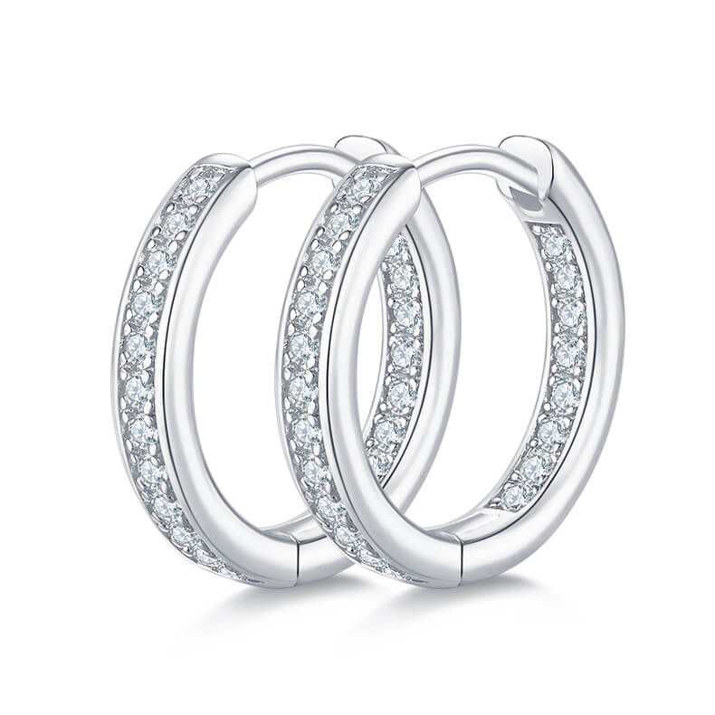 Full pave single row Moissanite huggie hoop earrings stud