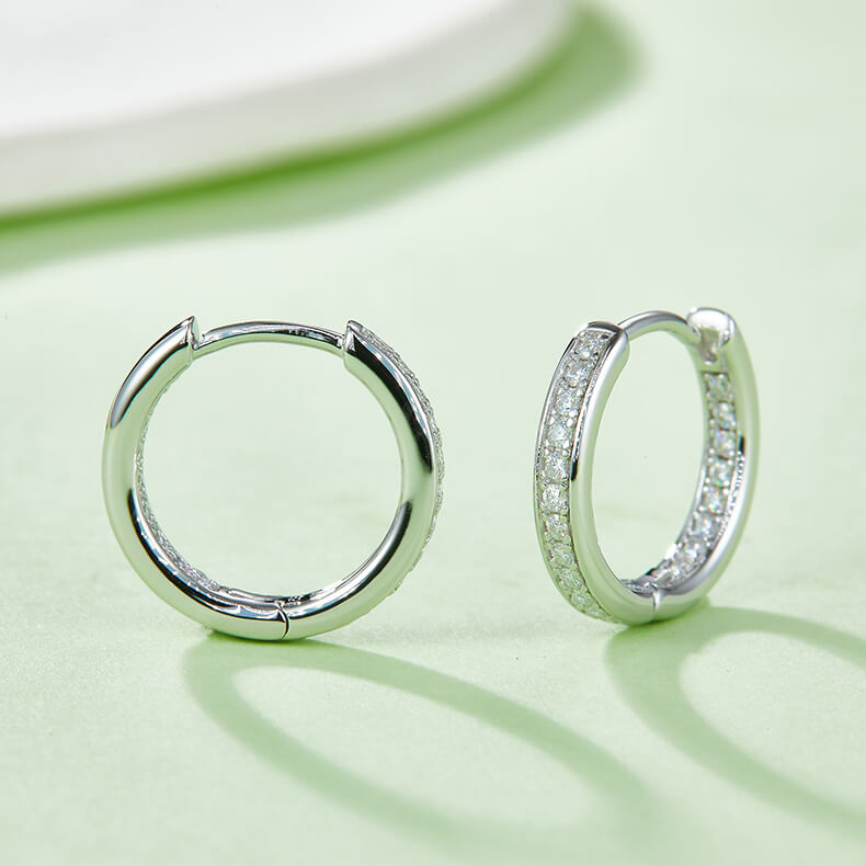 Full pave single row Moissanite huggie hoop earrings stud