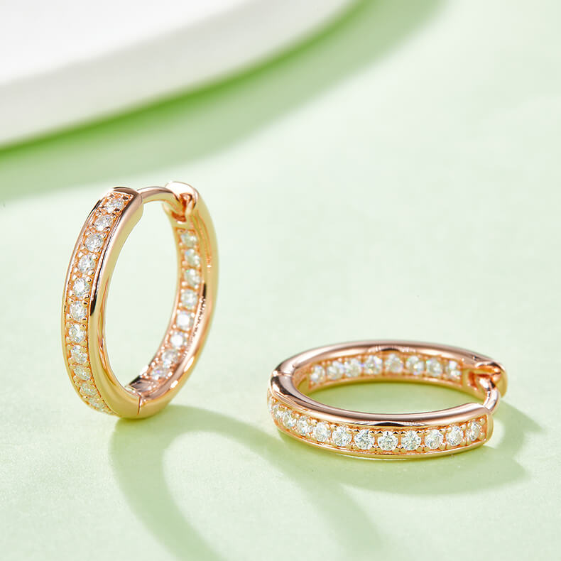 Full pave single row Moissanite huggie hoop earrings stud