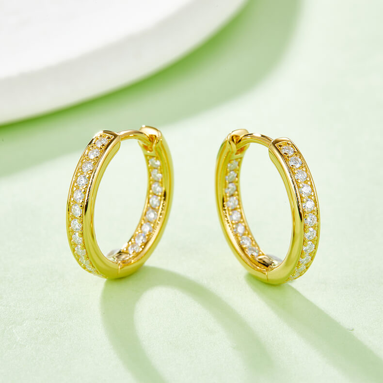 Full pave single row Moissanite huggie hoop earrings stud