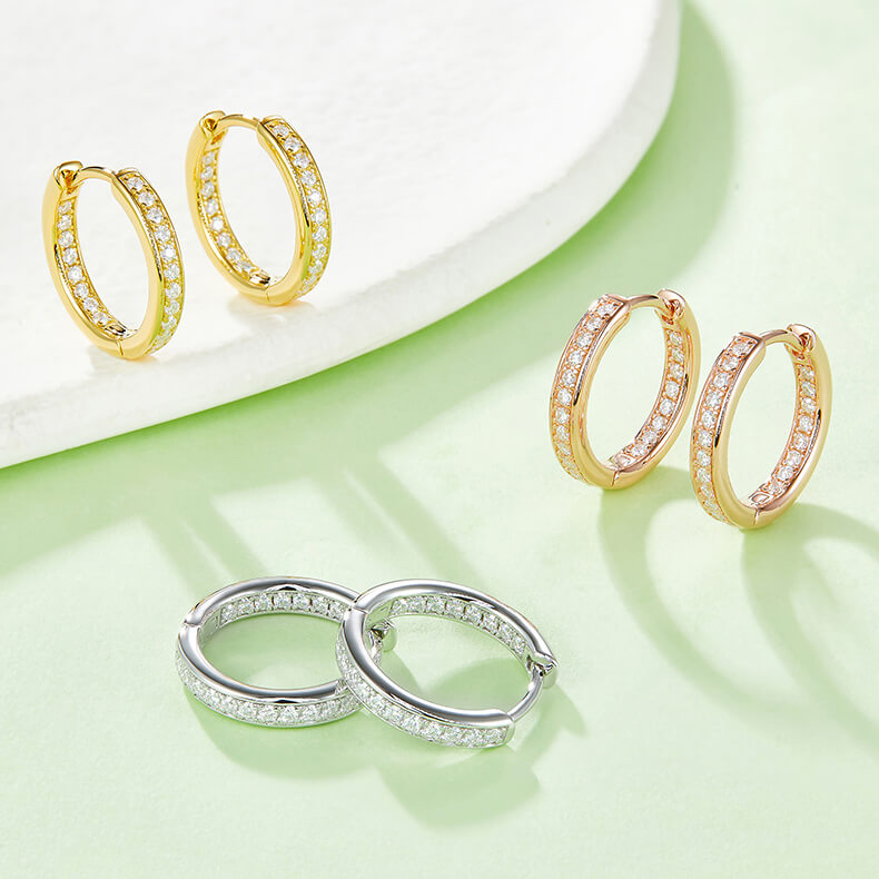 Full pave single row Moissanite huggie hoop earrings stud