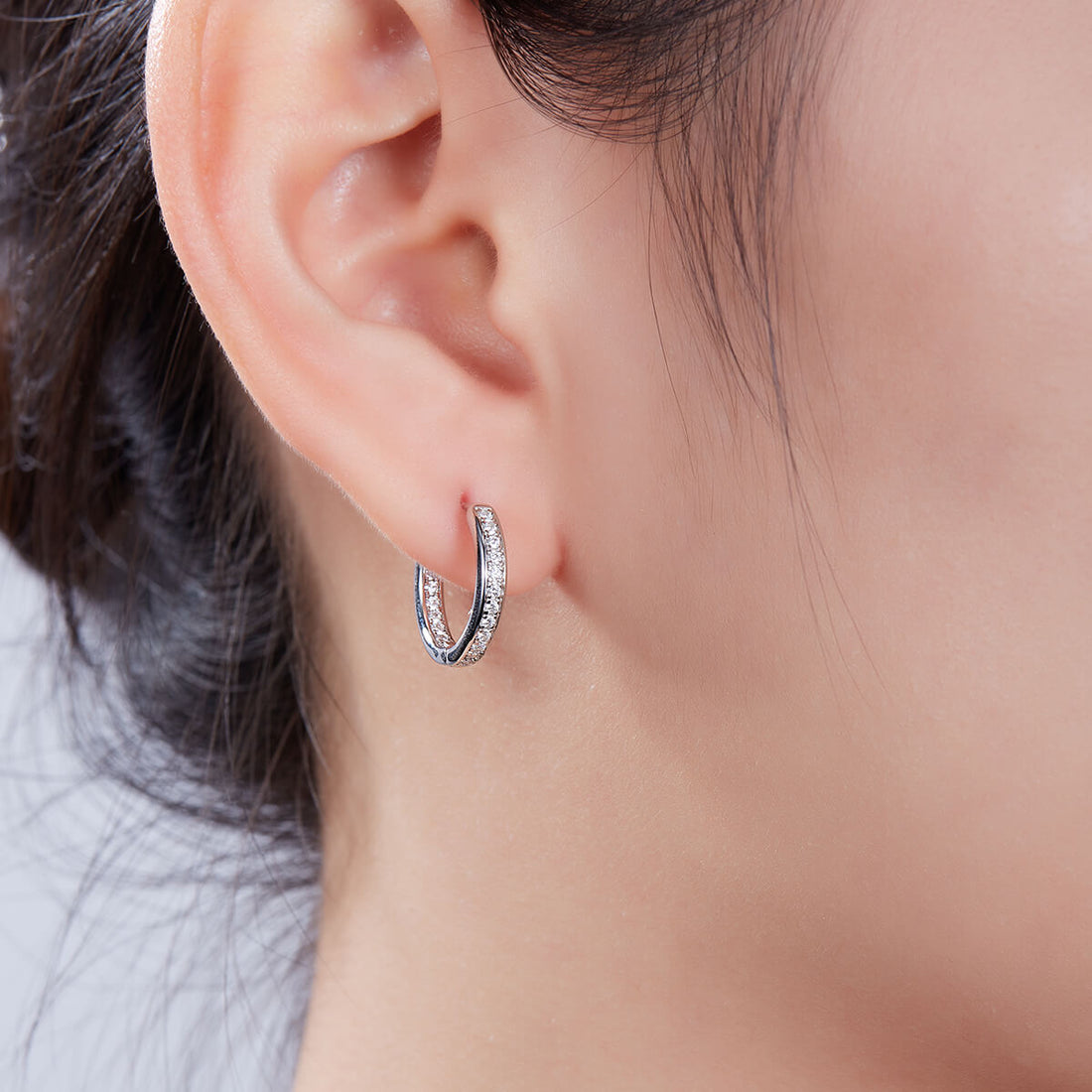 Full pave single row Moissanite huggie hoop earrings stud