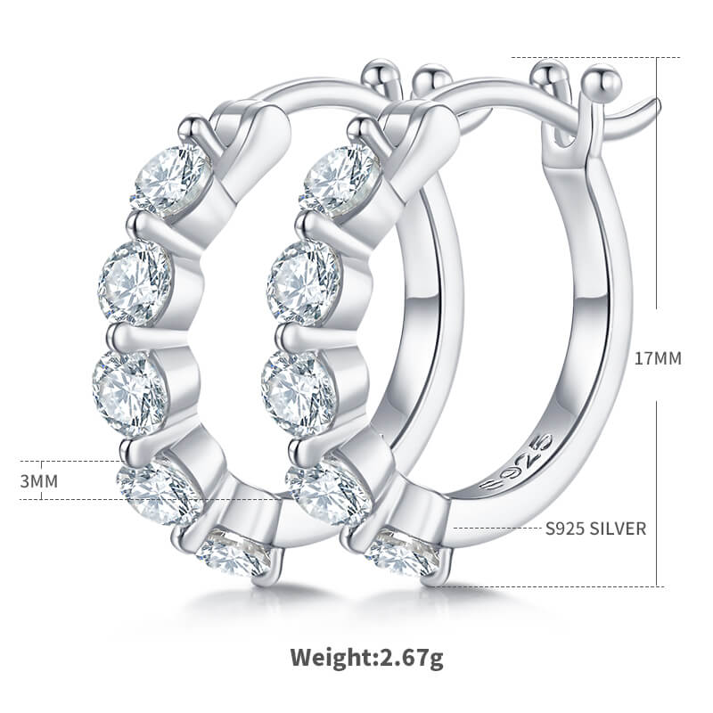 Half pave single row Moissanite huggie hoop earrings stud