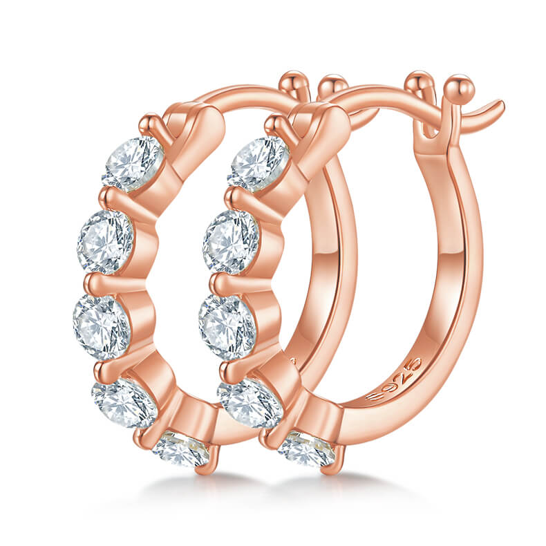 Half pave single row Moissanite huggie hoop earrings stud