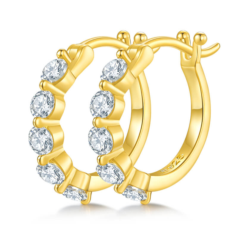 Half pave single row Moissanite huggie hoop earrings stud