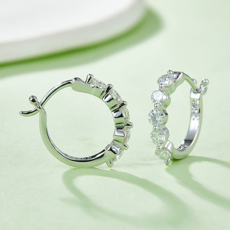 Half pave single row Moissanite huggie hoop earrings stud