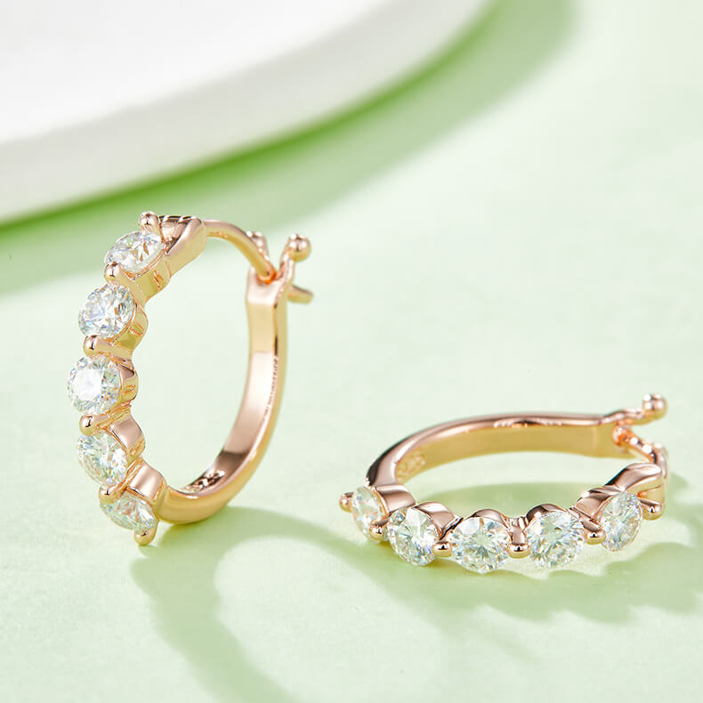 Half pave single row Moissanite huggie hoop earrings stud