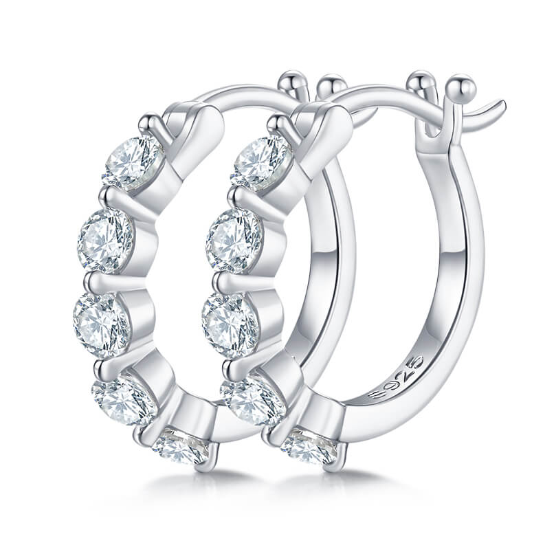 Half pave single row Moissanite huggie hoop earrings stud