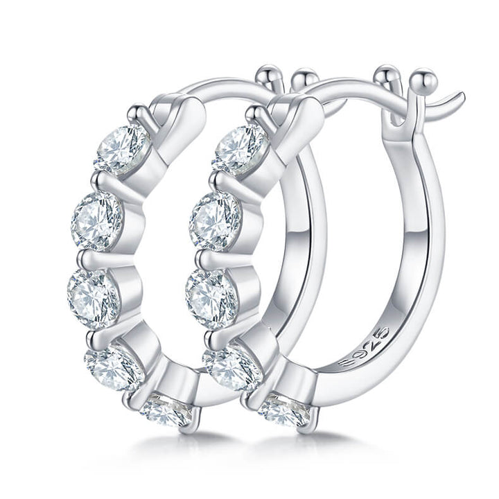 Half pave single row Moissanite huggie hoop earrings stud