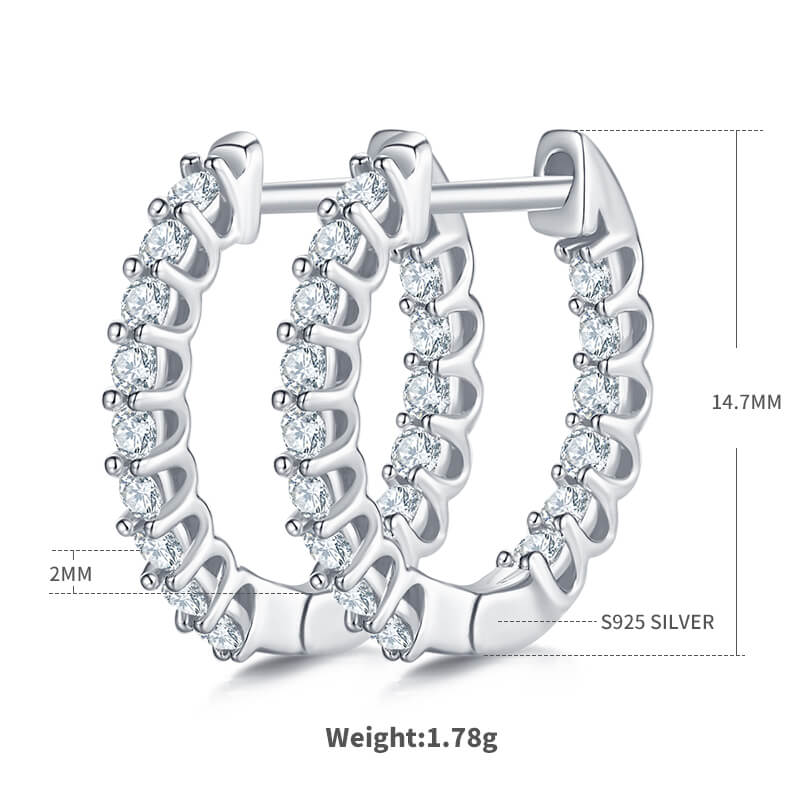 Full pave single row Moissanite huggie hoop earrings stud