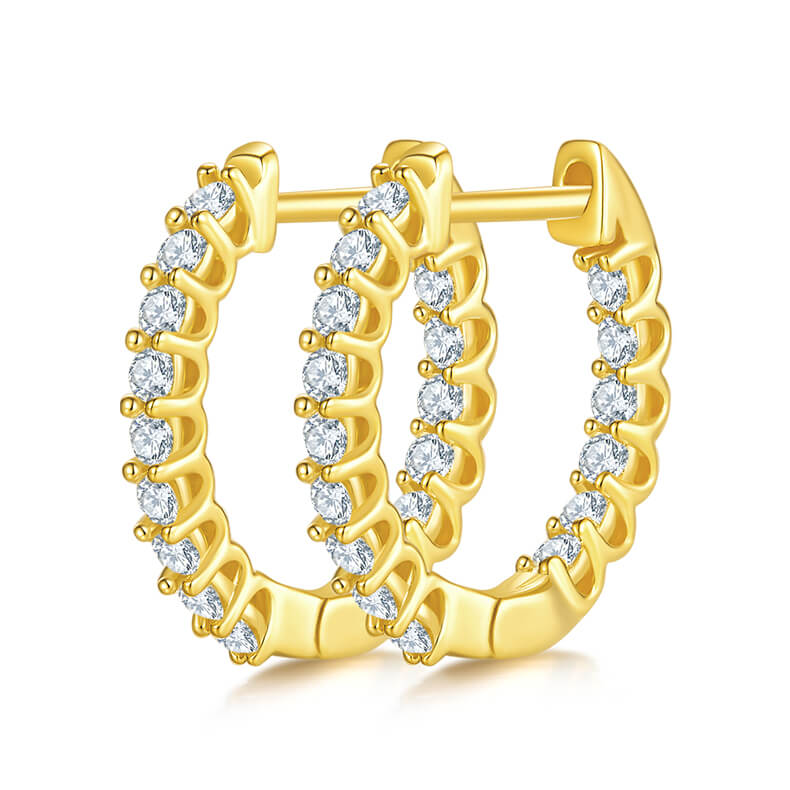 Full pave single row Moissanite huggie hoop earrings stud