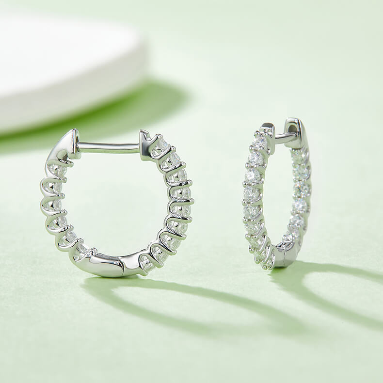 Full pave single row Moissanite huggie hoop earrings stud