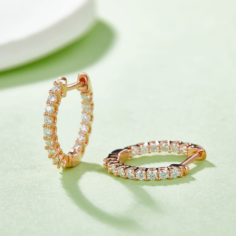 Full pave single row Moissanite huggie hoop earrings stud