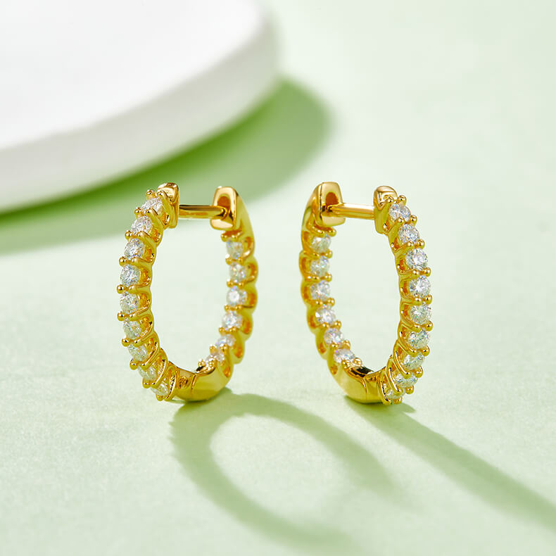 Full pave single row Moissanite huggie hoop earrings stud