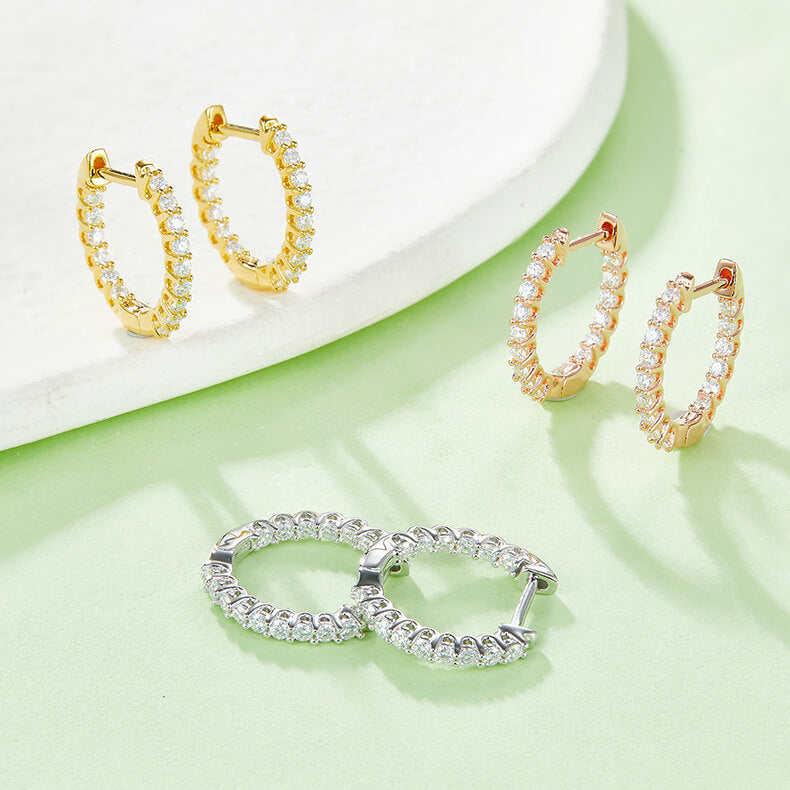 Full pave single row Moissanite huggie hoop earrings stud