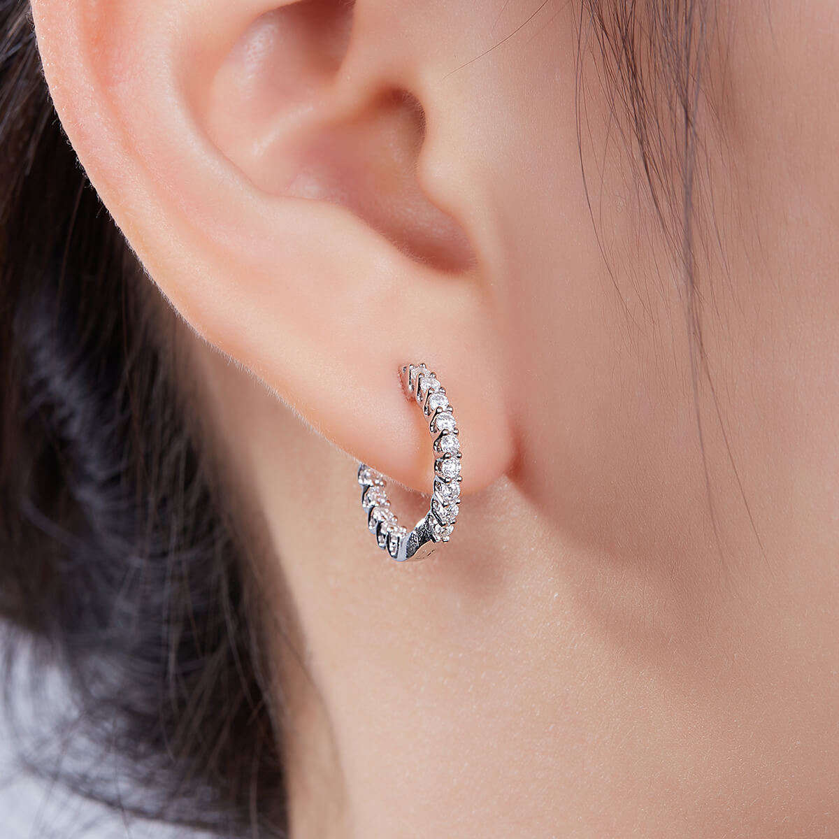 Full pave single row Moissanite huggie hoop earrings stud