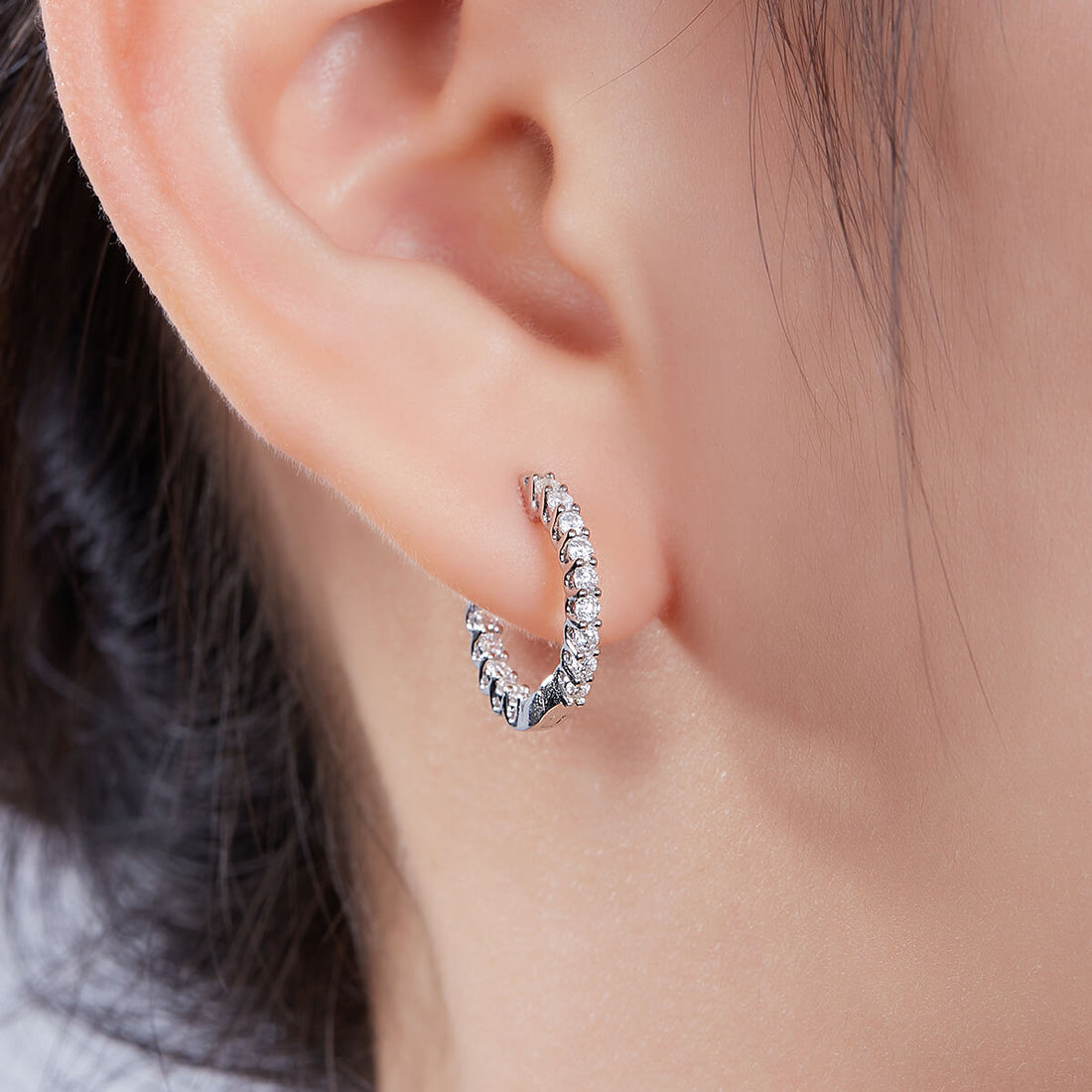 Full pave single row Moissanite huggie hoop earrings stud