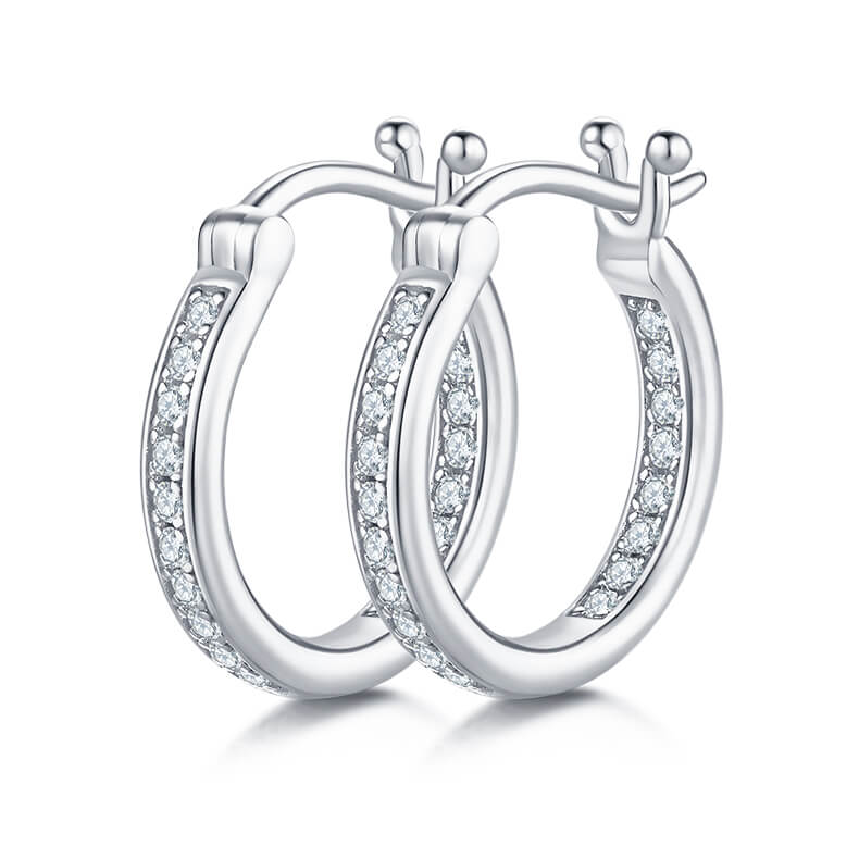 Full pave single row Moissanite huggie hoop earrings stud