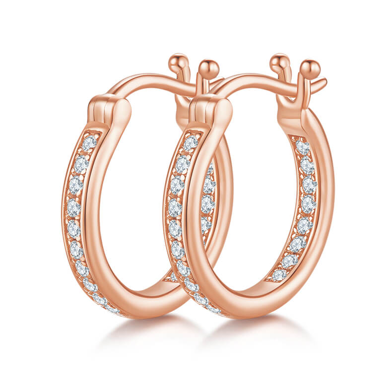 Full pave single row Moissanite huggie hoop earrings stud