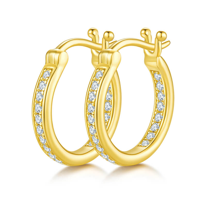 Full pave single row Moissanite huggie hoop earrings stud