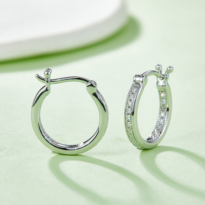 Full pave single row Moissanite huggie hoop earrings stud