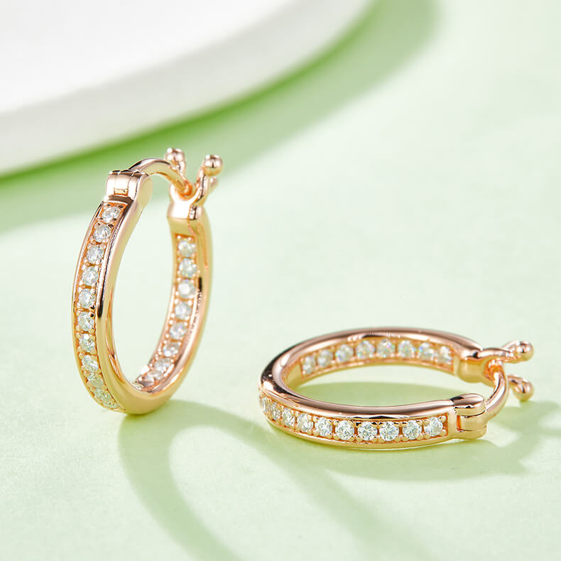 Full pave single row Moissanite huggie hoop earrings stud