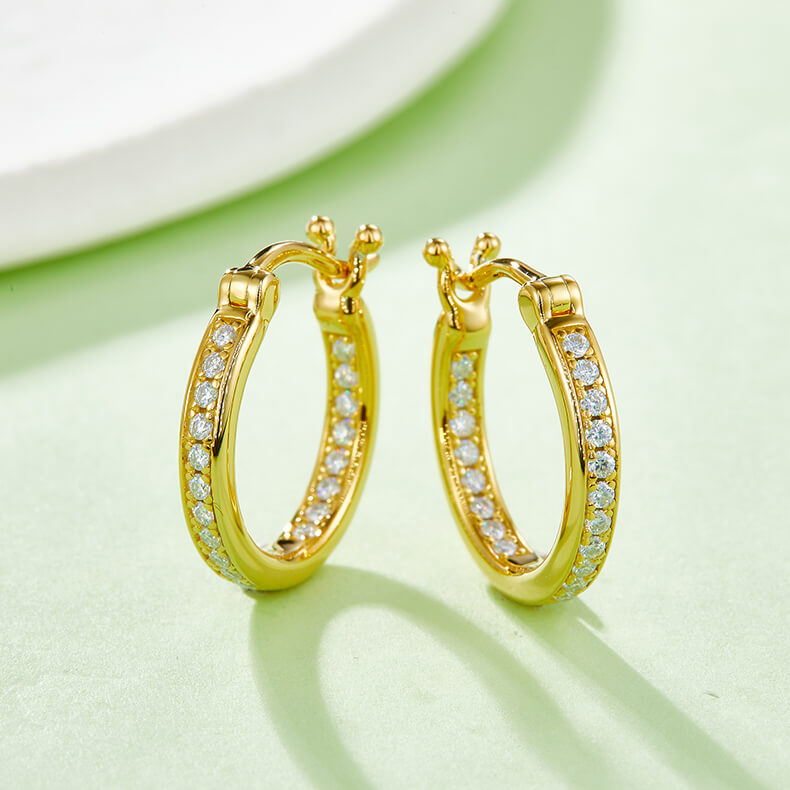 Full pave single row Moissanite huggie hoop earrings stud