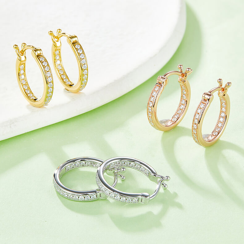 Full pave single row Moissanite huggie hoop earrings stud