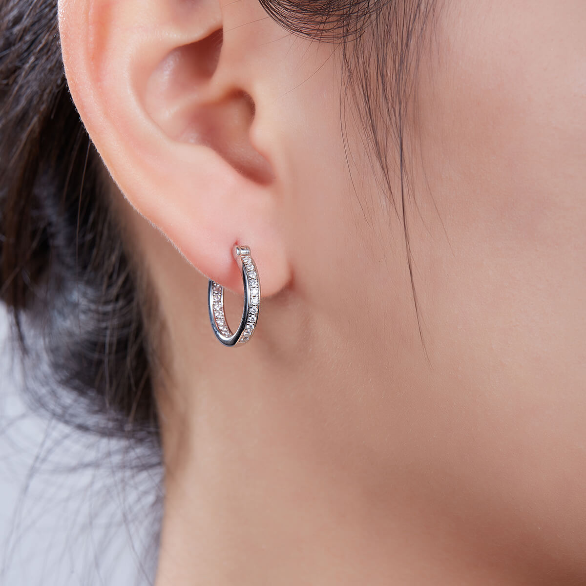 Full pave single row Moissanite huggie hoop earrings stud