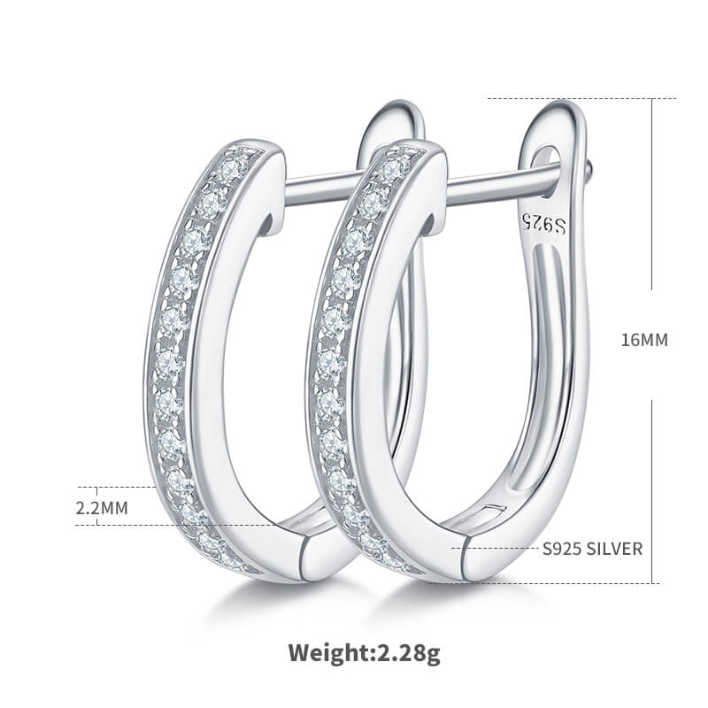 Half pave single row Moissanite huggie hoop earrings stud