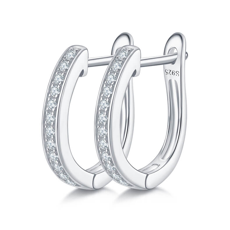 Half pave single row Moissanite huggie hoop earrings stud