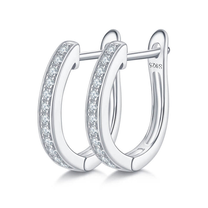 Half pave single row Moissanite huggie hoop earrings stud