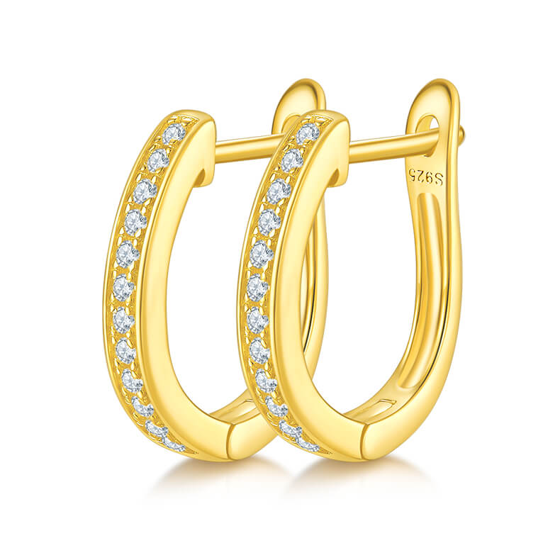 Half pave single row Moissanite huggie hoop earrings stud
