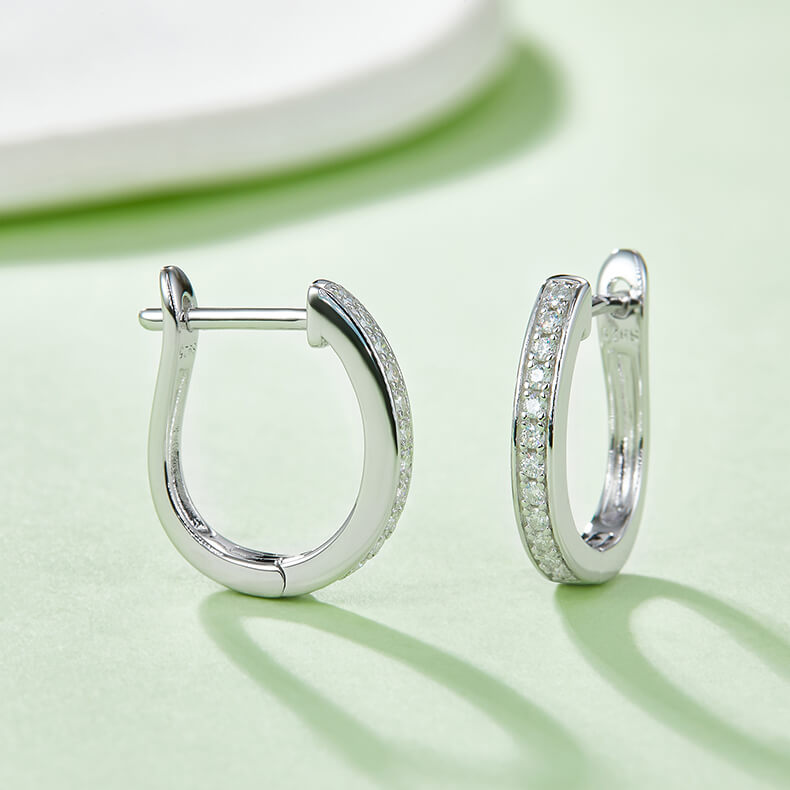 Half pave single row Moissanite huggie hoop earrings stud