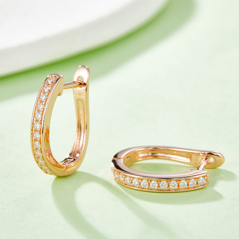 Half pave single row Moissanite huggie hoop earrings stud