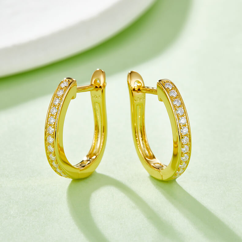 Half pave single row Moissanite huggie hoop earrings stud